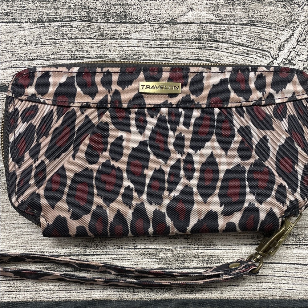 Travelon Animal Print Wristlet Clutch - Red and Black